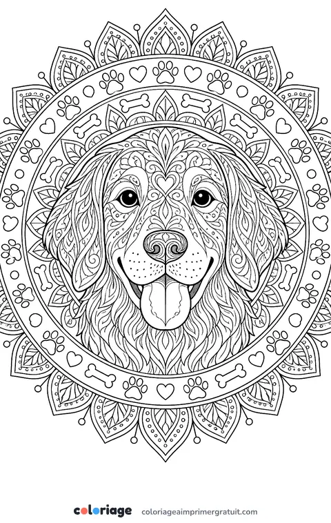 Coloriage mandala chien