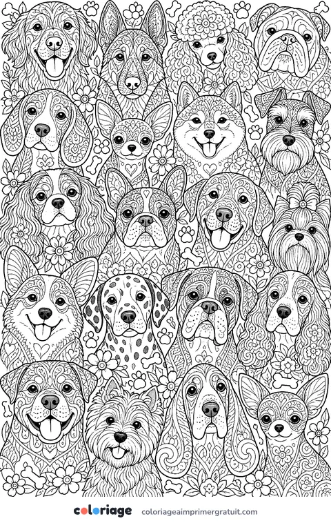 Coloriage têtes de chiens de race