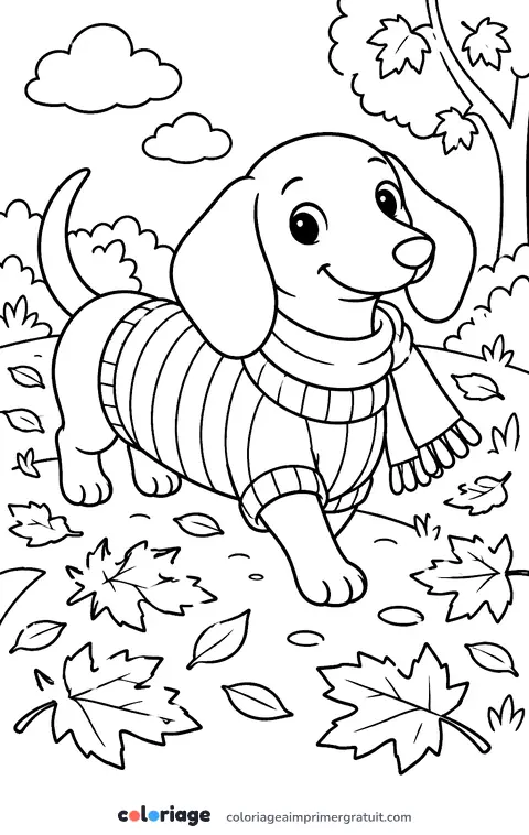 Coloriage teckel en pull