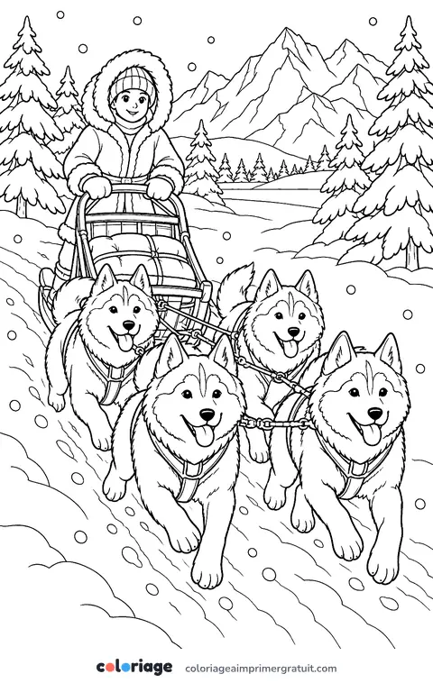 Coloriage chiens de traîneau