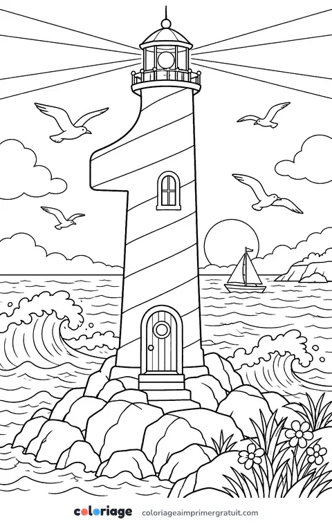Coloriage chiffre 1 phare