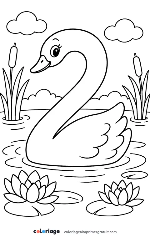 Coloriage chiffre 2 cygne