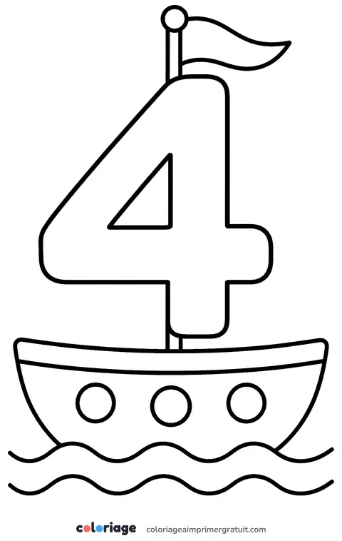 Coloriage chiffre 4 voilier
