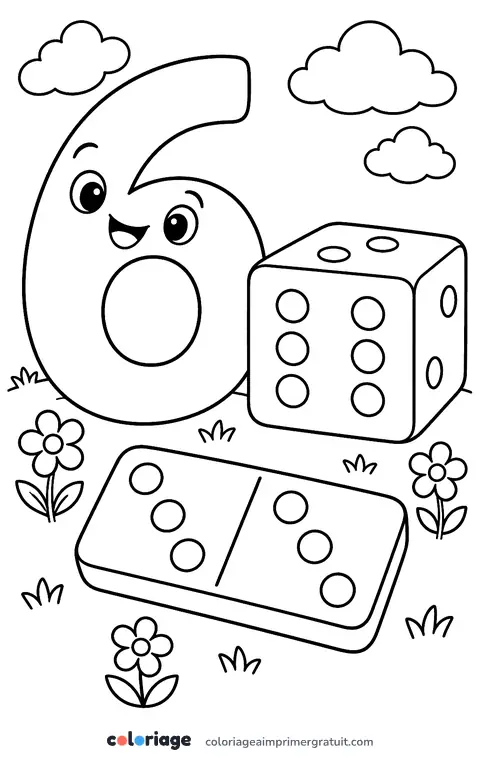 Coloriage chiffre 6 et le dé