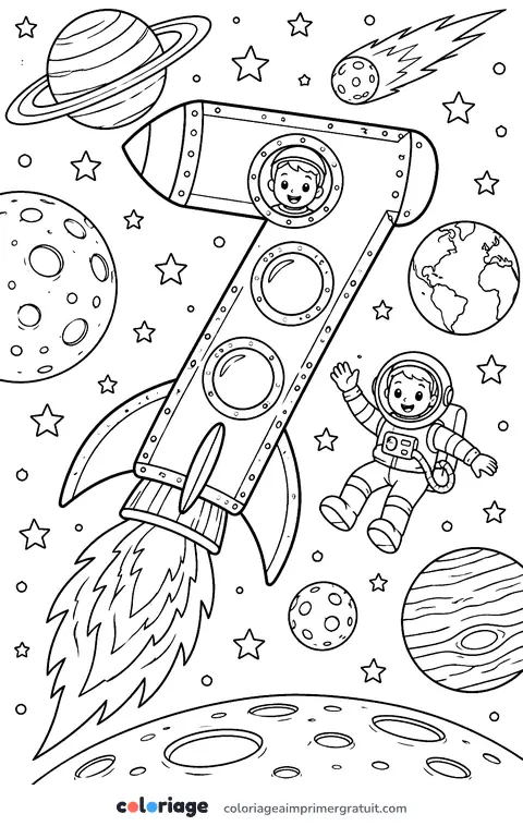 Coloriage chiffre 7 fusée
