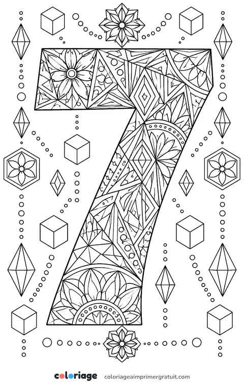 Coloriage chiffre 7 géométrique
