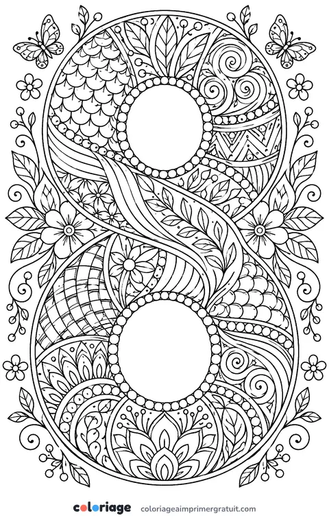 Coloriage chiffre 8 zentangle