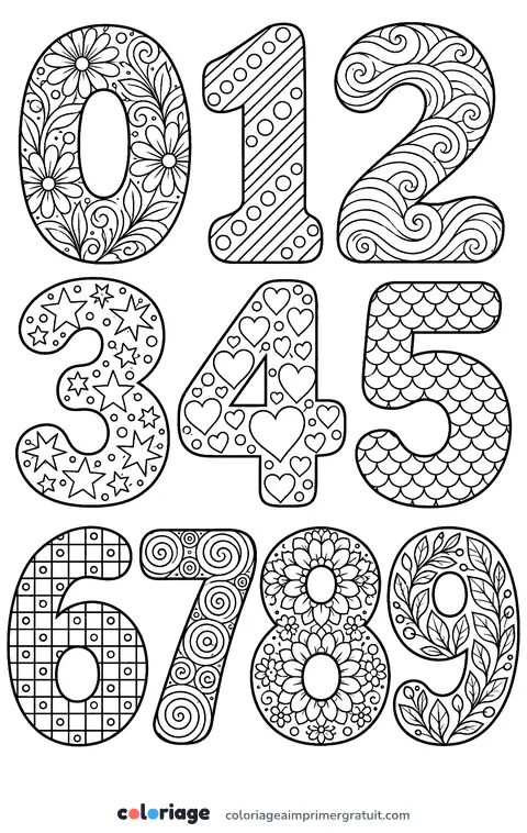 Coloriage les chiffres de 0 à 9