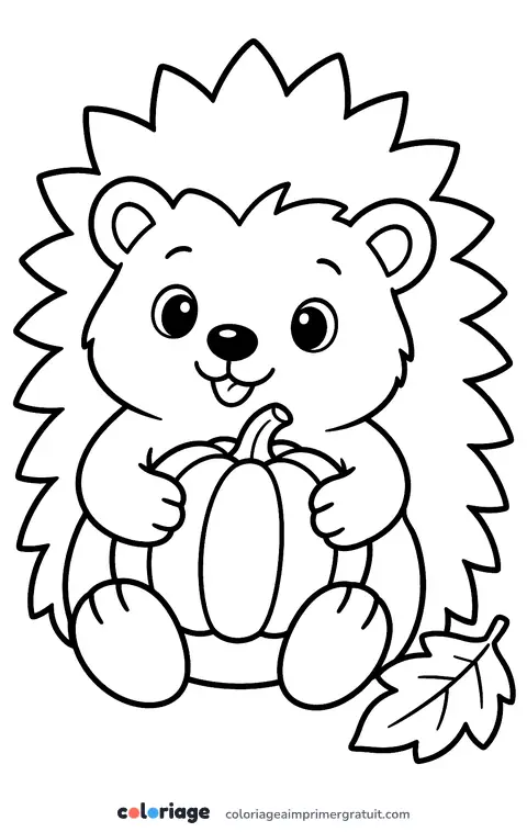 Coloriage hérisson et citrouille