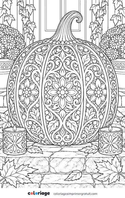 Coloriage citrouille sculptée en dentelle
