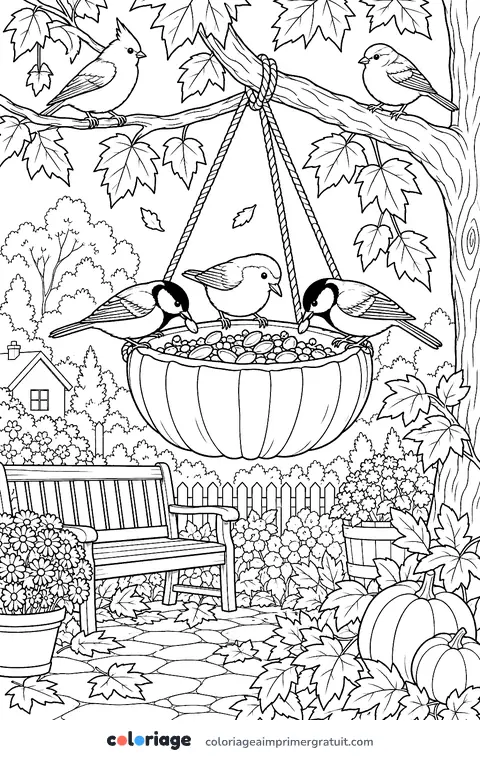 Coloriage mangeoire-citrouille pour les oiseaux