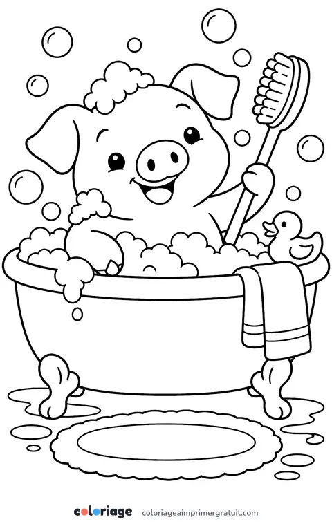 Coloriage cochon dans le bain