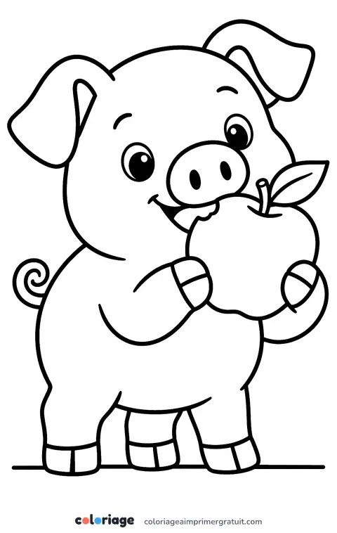 Coloriage cochon et pomme