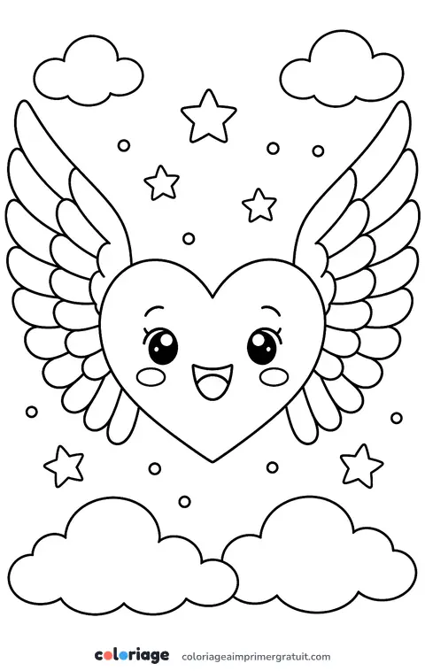 Coloriage cœur ailé
