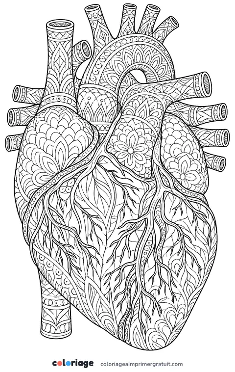 Coloriage cœur anatomique
