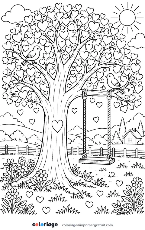 Coloriage arbre de cœurs