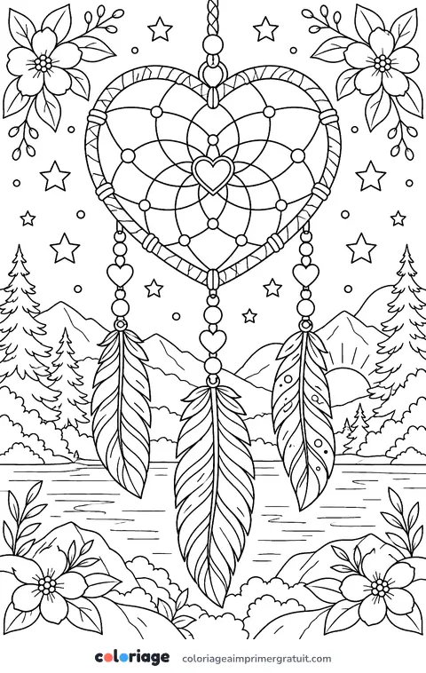 Coloriage attrape-rêves en cœur