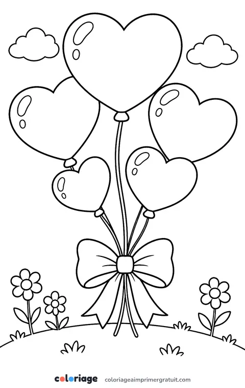 Coloriage ballons en forme de cœur