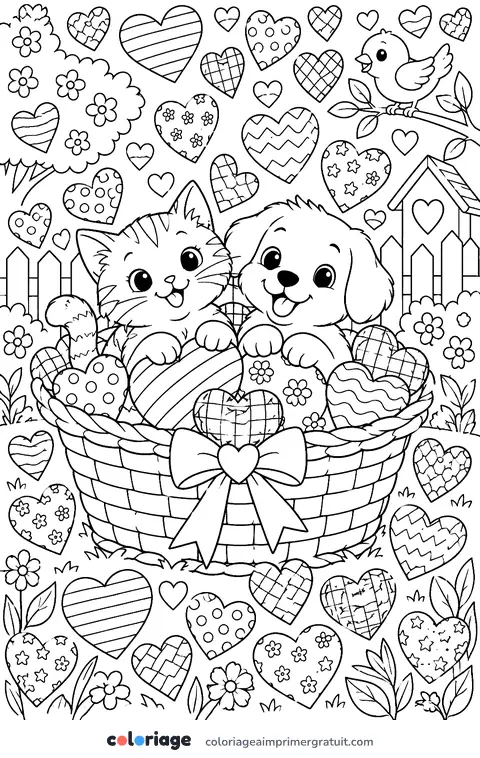 Coloriage collection de cœurs à motifs