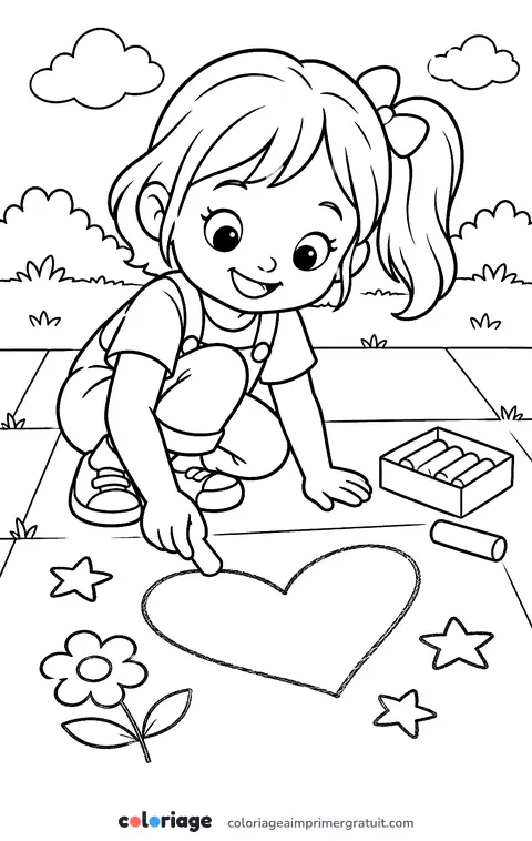 Coloriage cœur à la craie