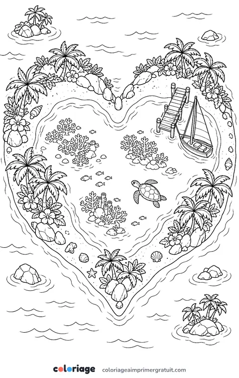 Coloriage île en forme de cœur