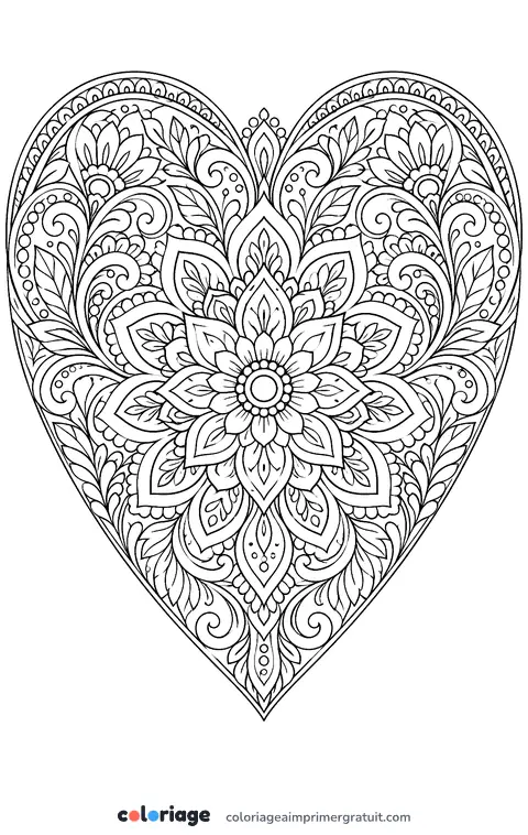 Coloriage cœur mandala