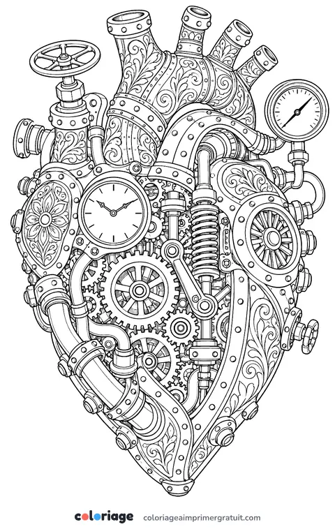 Coloriage cœur mécanique