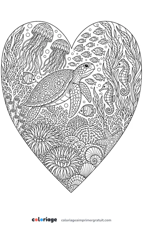 Coloriage cœur océan