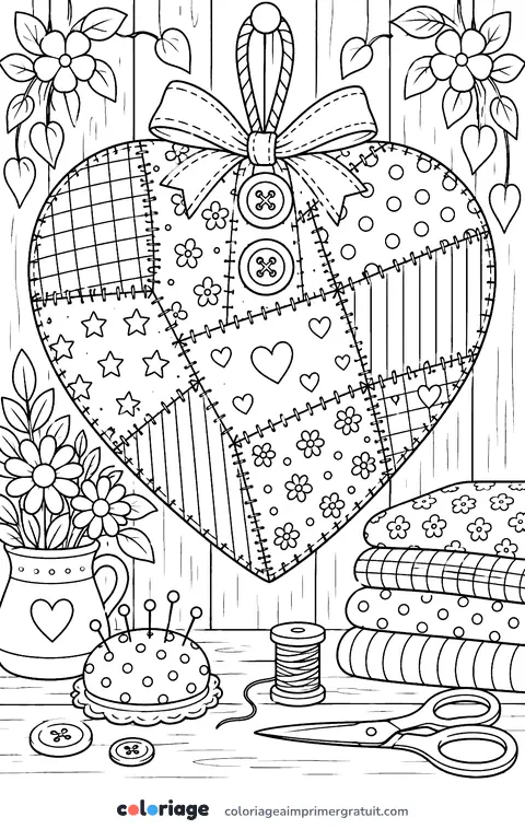 Coloriage cœur en patchwork