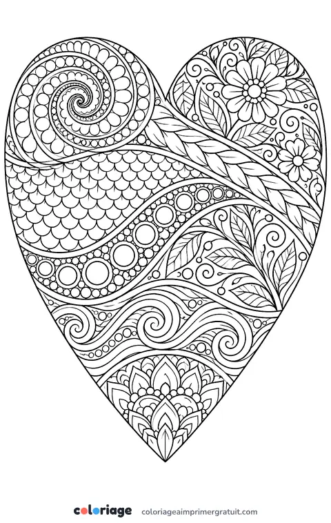 Coloriage cœur zentangle