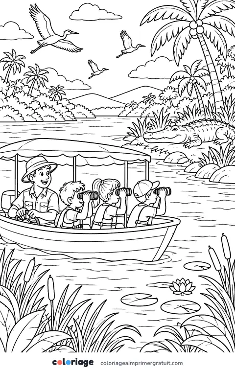 Coloriage sortie en bateau