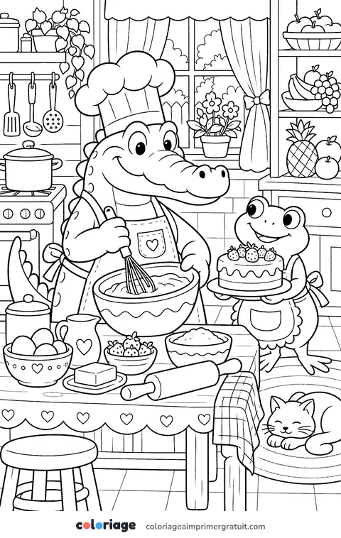 Coloriage crocodile cuisinier