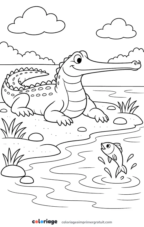 Coloriage gavial au long museau