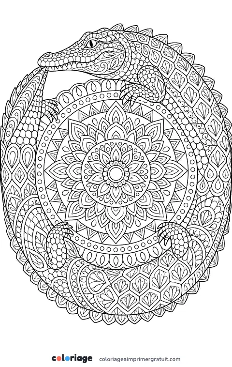 Coloriage crocodile mandala