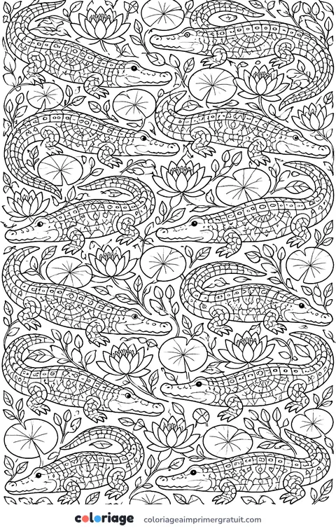 Coloriage motif de crocodiles