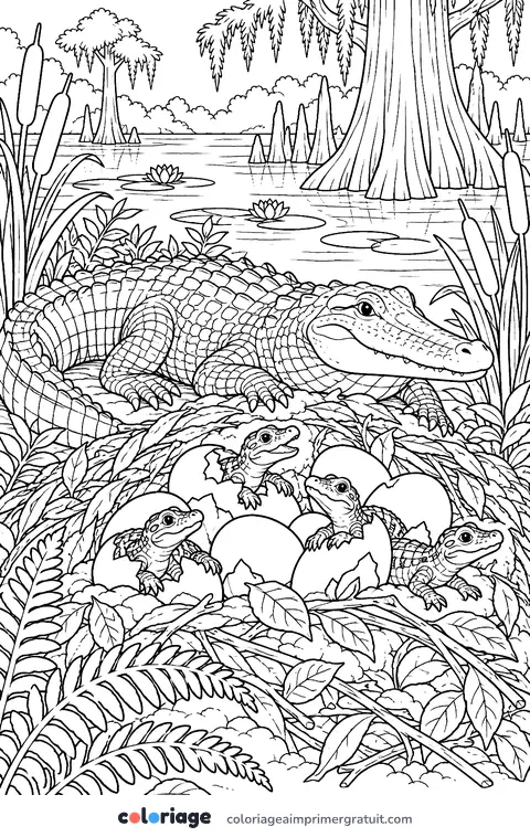 Coloriage nid d’alligator
