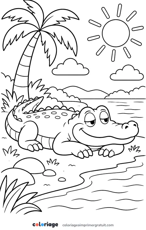 Coloriage crocodile au soleil