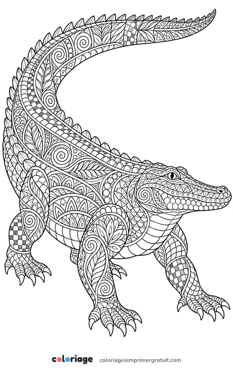 Coloriage crocodile zentangle