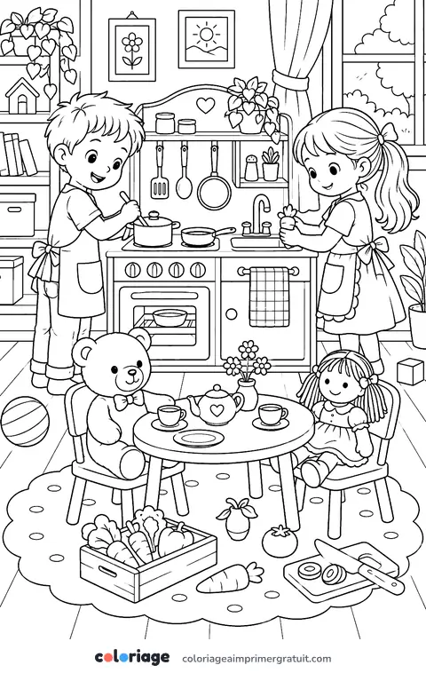 Coloriage jeu de dînette