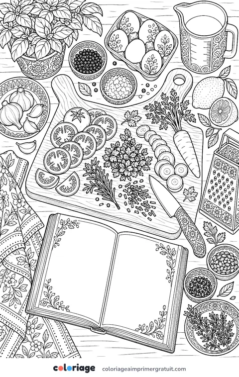 Coloriage plan de travail vu de haut