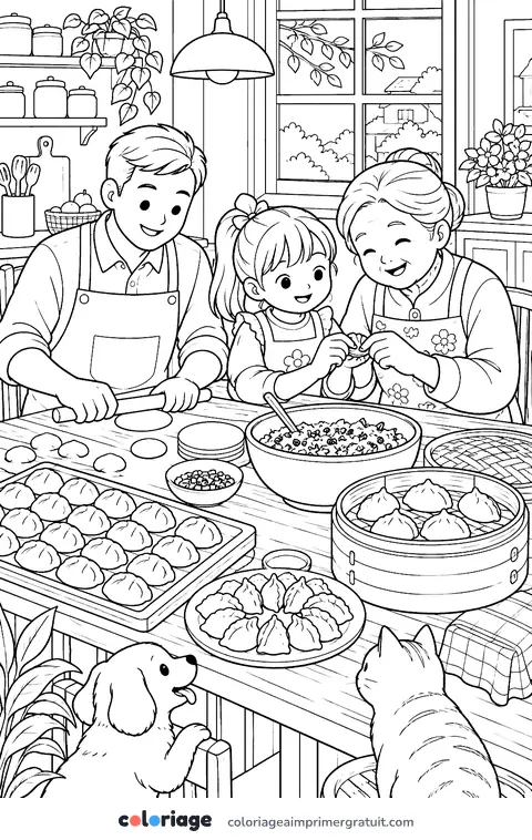 Coloriage raviolis en famille