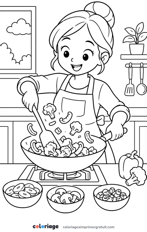 Coloriage légumes au wok