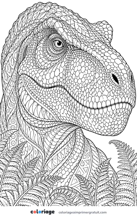 Coloriage portrait de tyrannosaure réaliste