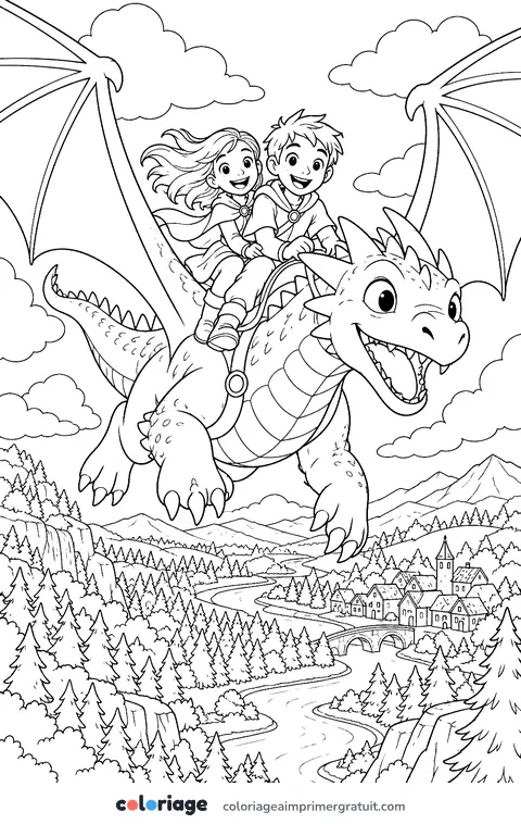 Coloriage envol à dos de dragon
