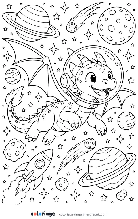 Coloriage dragon dans l’espace