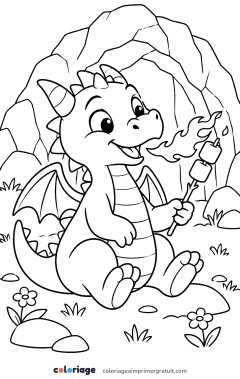 Coloriage dragon et guimauves