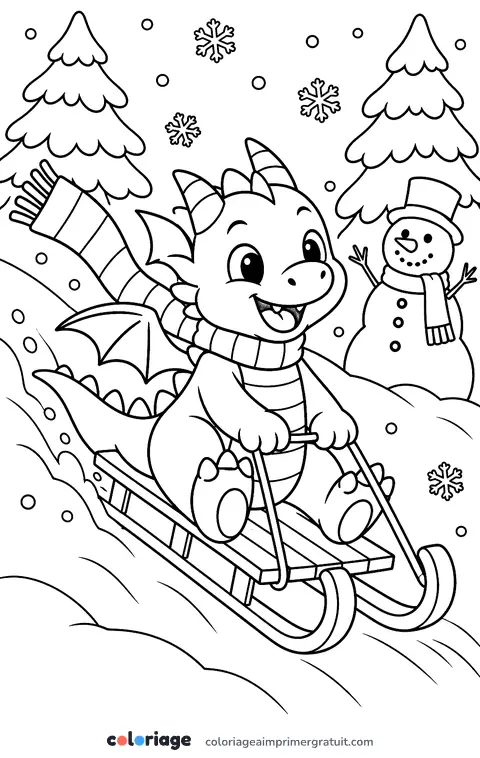 Coloriage dragon en luge