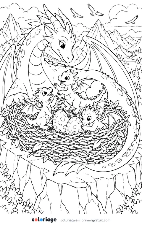 Coloriage nid de dragons