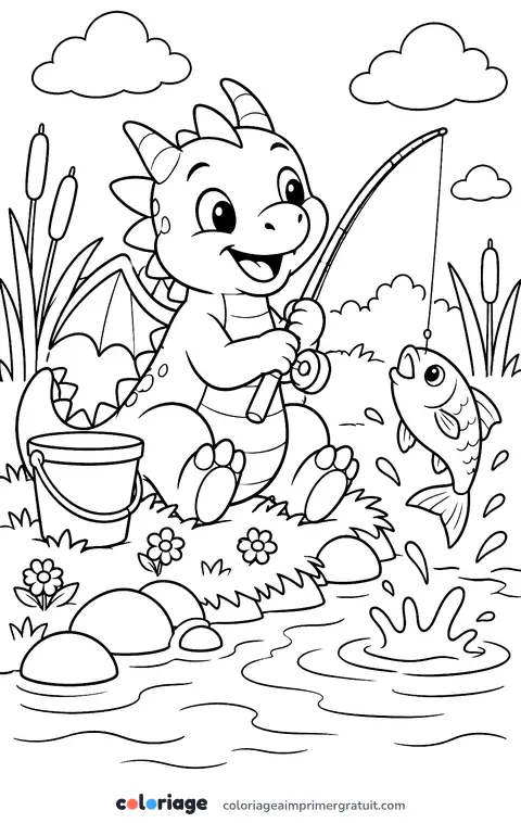 Coloriage dragon pêcheur
