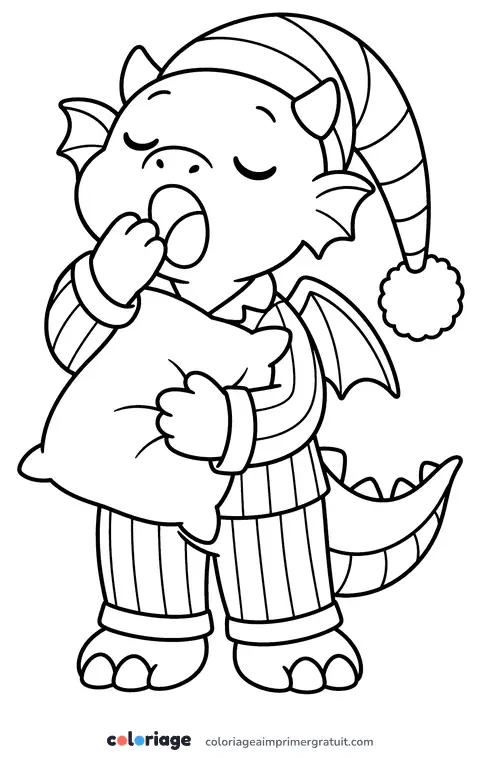 Coloriage dragon en pyjama